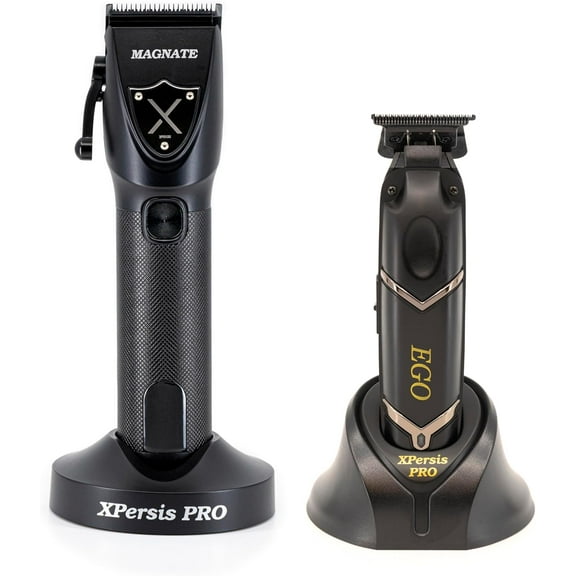 XPERSIS PRO Barber Fade Blade Professional Magnate Hair Clippers For Men + Brushless DLC Blade Ego Cordless Hair Trimmer All Matte Black