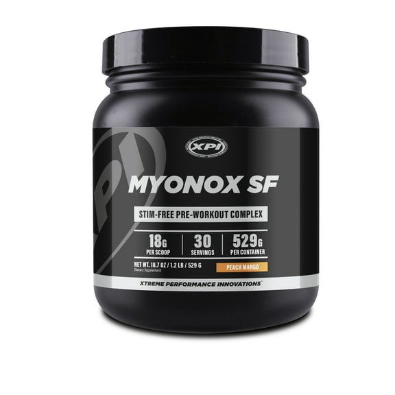 XPI Myonox Stim-Free Pre-Workout Supplement Powder, 30 Servings (Peach Mango)
