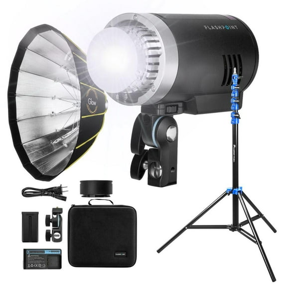 Flashpoint XPLOR 300 Pro TTL R2 Battery-Powered Monolight Bundle Direct Mount EZ Lock Softbox and Light Stand