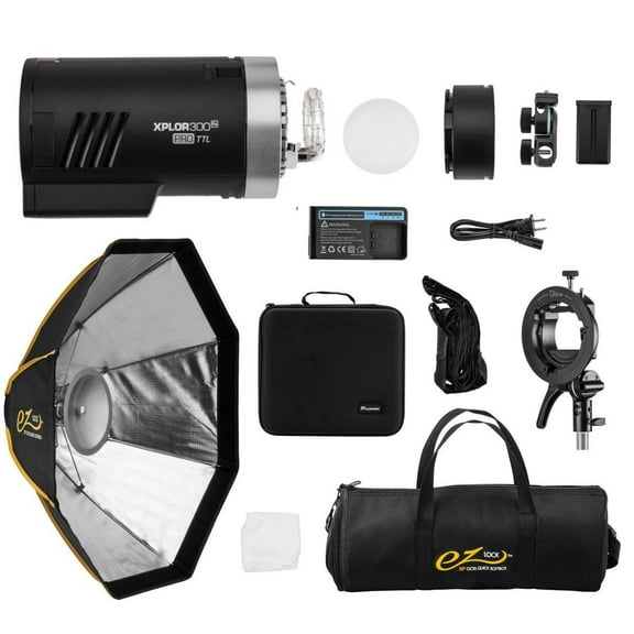 Flashpoint XPLOR 300 Pro TTL R2 Battery-Powered Monolight With Glow EZ Lock Octa Small Quick Softbox (25")