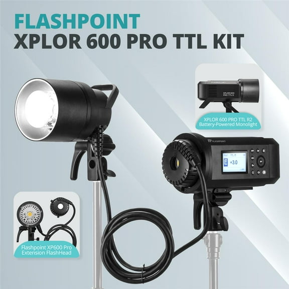 Flashpoint XPLOR 600PRO TTL Battery-Powered Monolight with XP-600 Pro Extention Head Kit - m (Bowens Mount) - Godox AD600 Pro