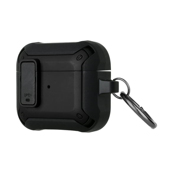 XPM for Apple Airpods 4 Case, ShockProof Hybrid With Metal Hook Carabiner & Switch Closure Full-Body TPU Rugged Protective Cover for Airpods 4th Gen (Black)