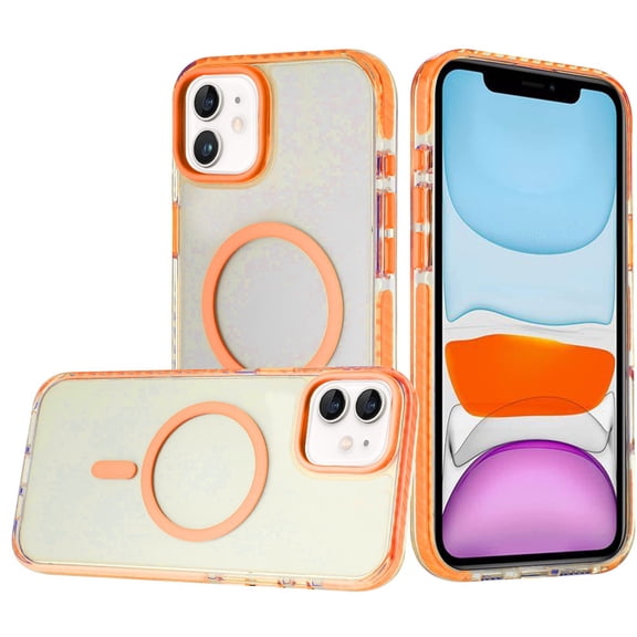 XPM for Apple iPhone 11 Phone Case, Transparent Hybrid with Color-Matched Magnetic Circle, Rubber TPU Frame Hard PC Shockproof Cover for iPhone 11 (6.1") (Cosmic Orange)