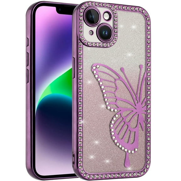 XPM for Apple iPhone 12 /12 Pro Butterfly Glitter Diamond Shimmer Hybrid Slim & Stylish Electroplated Sparkly Bling Shockproof TPU Protective Phone Case Cover (Purple)