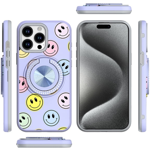 XPM for Apple iPhone 14 /13 Phone Case, Pattern Design Hybrid with Invisible Ring Stand & Magnetic Back, Shockproof Protective Grip Cover for iPhone 14 / iPhone 13 (Emoji Smile Face)