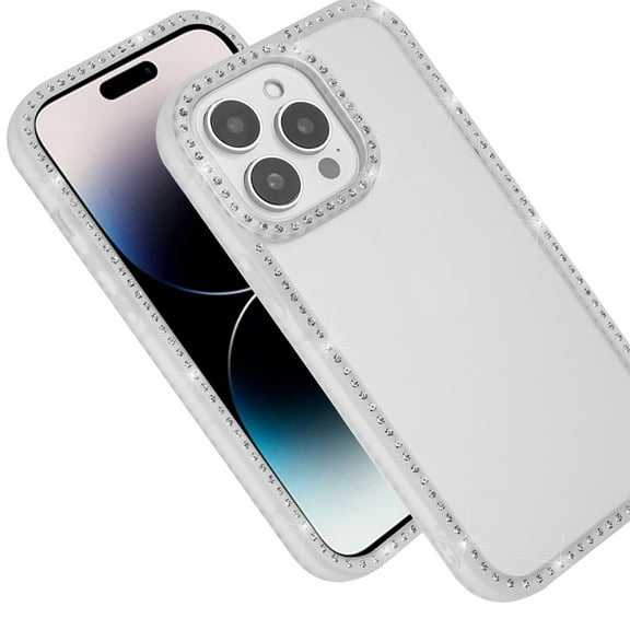 XPM for Apple iPhone 14 Pro Max Diamond Full Rhinestone Clear Hybrid Protective, Sparkly Bling Transparent Shockproof Bumper All Around Phone Case Cover (Clear)