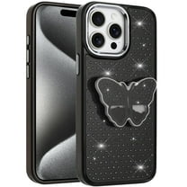 XPM for Apple iPhone 14 Pro Max Phone Case, Butterfly Moveable Grip 3D Pop Stand Full Diamond Bling Sparkling TPU Fashion Hybrid Cover for iPhone 14 Pro Max (Black)