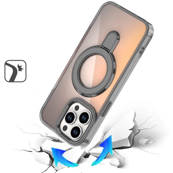 XPM for Apple iPhone 14 Pro Max Phone Case, Chrome Hybrid with Rotating Magnetic Circle Ring Stand, Slim Shockproof Hybrid Cover for iPhone 14 Pro Max (Black)