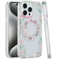 thumbnail image 1 of XPM for Apple iPhone 14 Pro Max Phone Case, Durable Fashion IMD Printed Design TPU Slim Shockproof Protective Case with Stylish Pattern Cover for iPhone 14 Pro Max (Green/Pink Floral), 1 of 6