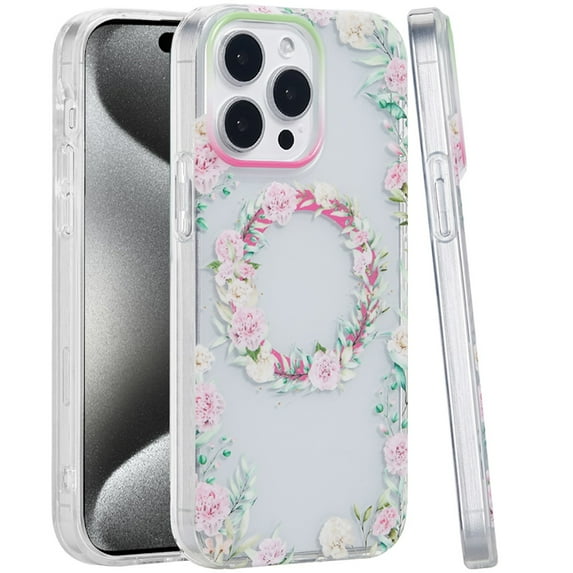 XPM for Apple iPhone 14 Pro Max Phone Case, Durable Fashion IMD Printed Design TPU Slim Shockproof Protective Case with Stylish Pattern Cover for iPhone 14 Pro Max (Green/Pink Floral)