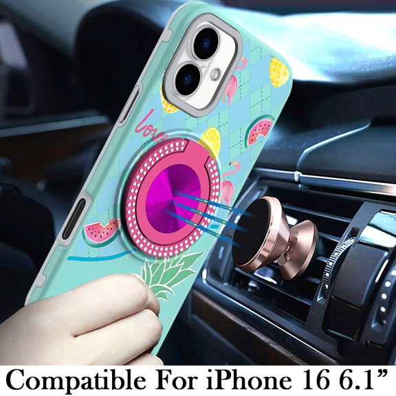 XPM for Apple iPhone 15 Pro Max Phone Case, Pattern Design Hybrid with Invisible Ring Stand & Magnetic Back, Shockproof Protective Grip Cover for iPhone 15 Pro Max (Pineapple Love Vibe)