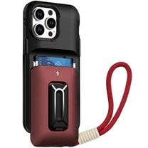 XPM for Apple iPhone 15 Pro Max Phone Case, Wallet Case with 2- Credit Card Holder, Wrist Strap & Kickstand Hybrid Shockproof TPU Cover for iPhone 15 Pro Max (Black / Red)