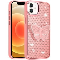XPM for Apple iPhone 16 (6.1") Phone Case, Butterfly Moveable Grip 3D Pop Stand Full Diamond Bling Sparkling TPU Fashion Hybrid Cover for iPhone 16 (Pink)