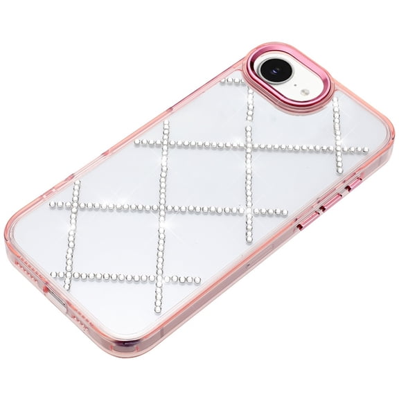 For Apple iPhone 16e Phone Case, Gem Glitter Diamond Bling Clear Hybrid TPU Cover, Colorful Shockproof Protective Back, Slim Fit for Women Girls Cover for Apple iPhone 16 E (6.1") - Rose Gold