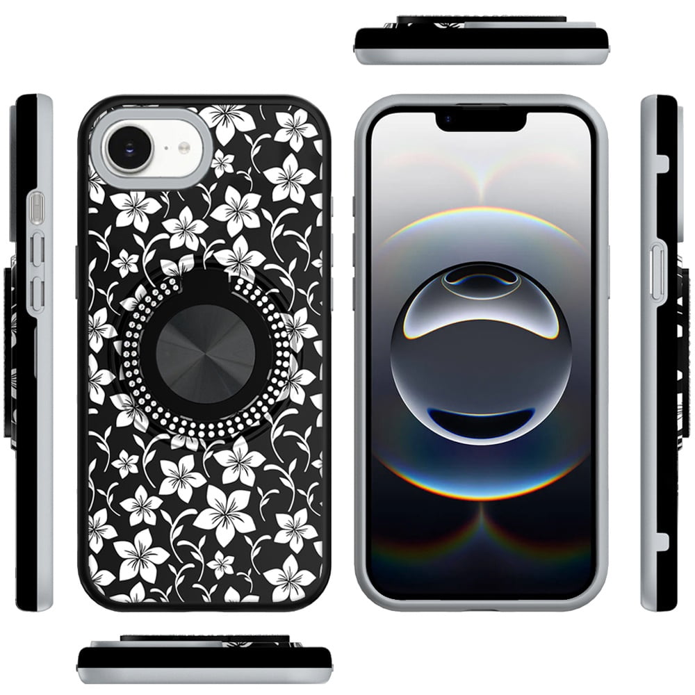 XPM for Apple iPhone 16e Phone Case, Pattern Design Hybrid with Invisible Ring Stand & Magnetic Back, Shockproof Protective Grip Cover for Apple iPhone 16 E (6.1") (Classic Floral)