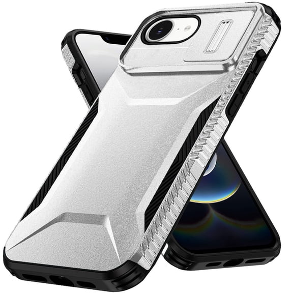 XPM for Apple iPhone 16e Phone Case, Slim Fit Shockproof Hybrid with Slide Camera Window Covering, Rugged Tpu Silicone Hard PC Bumper Cover for Apple iPhone 16 E (6.1") (Silver)