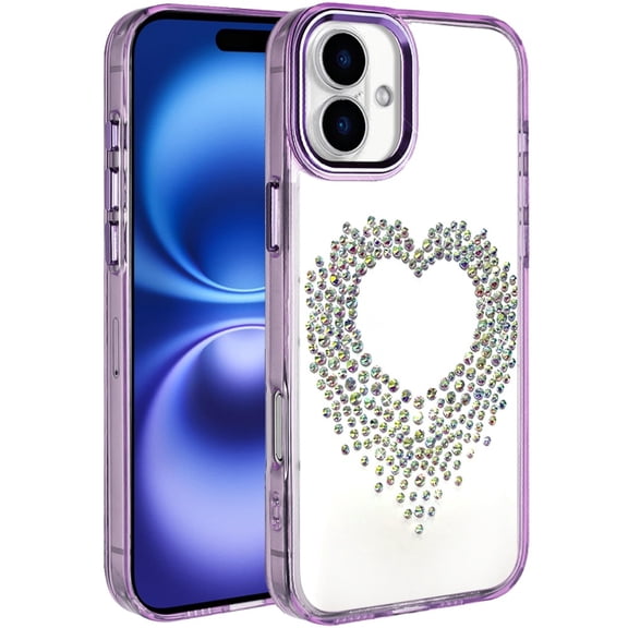 XPM for Apple iPhone 17 (6.3") Phone Case, Angel Hearts Bling Glitter Diamond Hybrid TPU Cover, Colorful Frame Shockproof Protective Back Cover for iPhone 17 (Purple)
