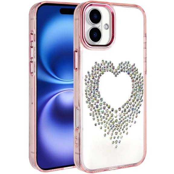 XPM for Apple iPhone 17 (6.3") Phone Case, Angel Hearts Bling Glitter Diamond Hybrid TPU Cover, Colorful Frame Shockproof Protective Back Cover for iPhone 17 (Rose Gold)