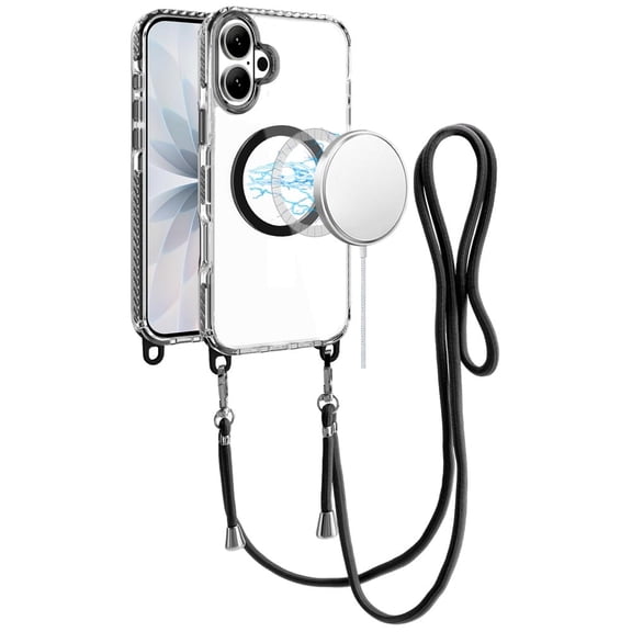 XPM for Apple iPhone 17 (6.3") Phone Case, Clear Magnetic Frame PC Back Shockproof Protective Case with Detachable Lanyard Strap, Compatible with MagSafe Cover for iPhone 17 (Black)