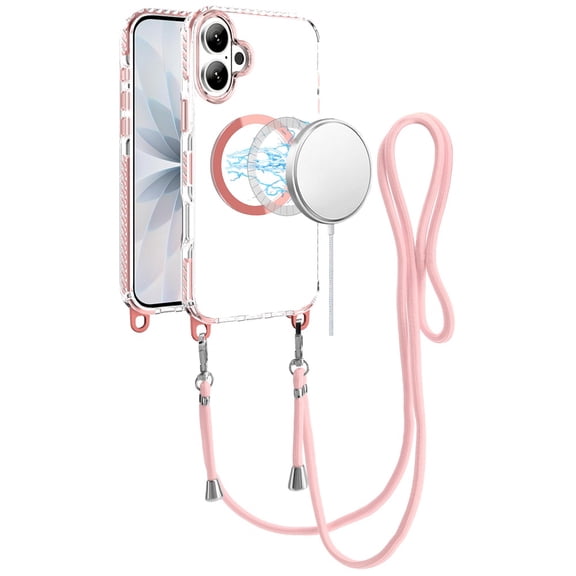 XPM for Apple iPhone 17 (6.3") Phone Case, Clear Magnetic Frame PC Back Shockproof Protective Case with Detachable Lanyard Strap, Compatible with MagSafe Cover for iPhone 17 (Light Pink)