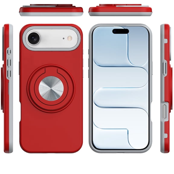 XPM for Apple iPhone 17 AIR Phone Case, Metal Matte Hybrid with Invisible Rotational Ring Stand, Car Mount Friendly, Military Grade Slim Fit Sturdy Cover for Apple iPhone 17 Air (6.6") (Red)