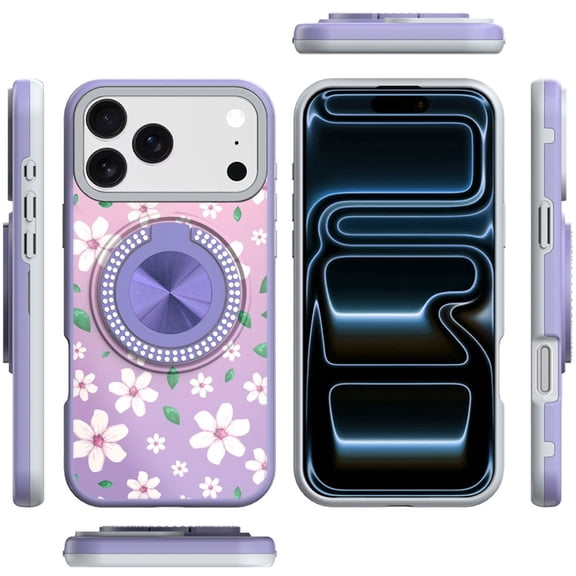 XPM for Apple iPhone 17 AIR Phone Case, Pattern Design Hybrid with Invisible Ring Stand & Magnetic Back, Shockproof Protective Grip Cover for Apple iPhone 17 Air (6.6") (Flower Blooms)