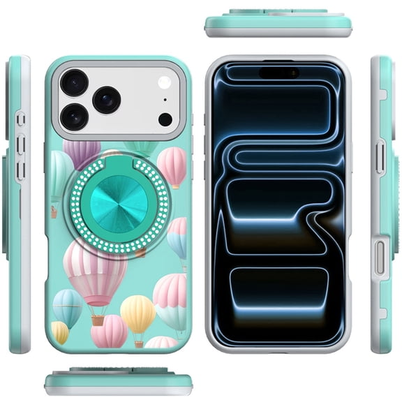 XPM for Apple iPhone 17 AIR Phone Case, Pattern Design Hybrid with Invisible Ring Stand & Magnetic Back, Shockproof Protective Grip Cover for Apple iPhone 17 Air (6.6") (Hot Air Balloon)