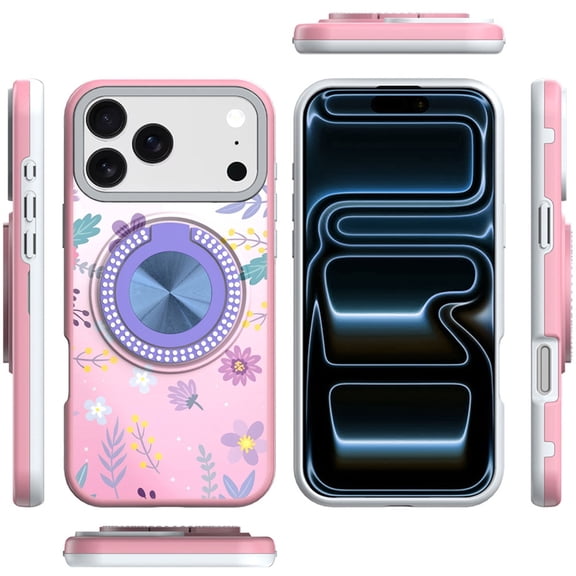 XPM for Apple iPhone 17 AIR Phone Case, Pattern Design Hybrid with Invisible Ring Stand & Magnetic Back, Shockproof Protective Grip Cover for Apple iPhone 17 Air (6.6") (Summer Lavender)