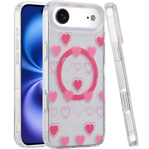 XPM for Apple iPhone 17 AIR Stylish Pattern Fashion IMD Printed Design TPU Double Layer Slim Shockproof with Magnetic Back Phone Case Cover (Pink Heart)