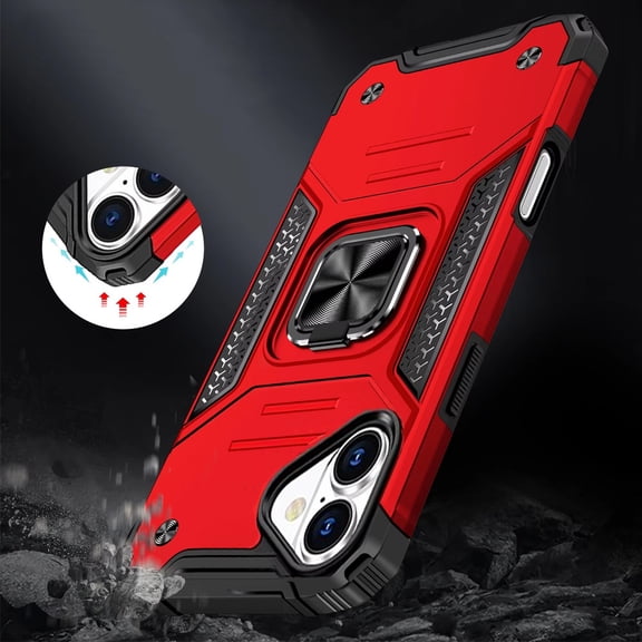 XPM for Apple iPhone 17 Phone Case, Armor Hybrid Magnetic Stand with Ring Holder Kickstand Shockproof Heavy-Duty Durable Rugged TPU Dual Layer Cover for Apple iPhone 17 (6.3") (Red)
