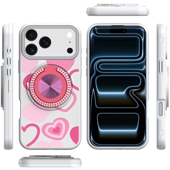 XPM for Apple iPhone 17 Phone Case, Pattern Design Hybrid with Invisible Ring Stand & Magnetic Back, Shockproof Protective Grip Cover for Apple iPhone 17 (6.3") (Love Hearts)