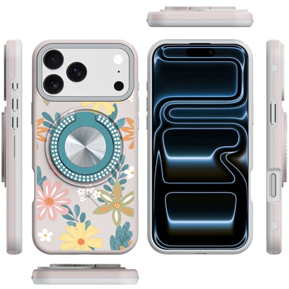 XPM for Apple iPhone 17 Phone Case, Pattern Design Hybrid with Invisible Ring Stand & Magnetic Back, Shockproof Protective Grip Cover for Apple iPhone 17 (6.3") (Summer Blossom Flowers)