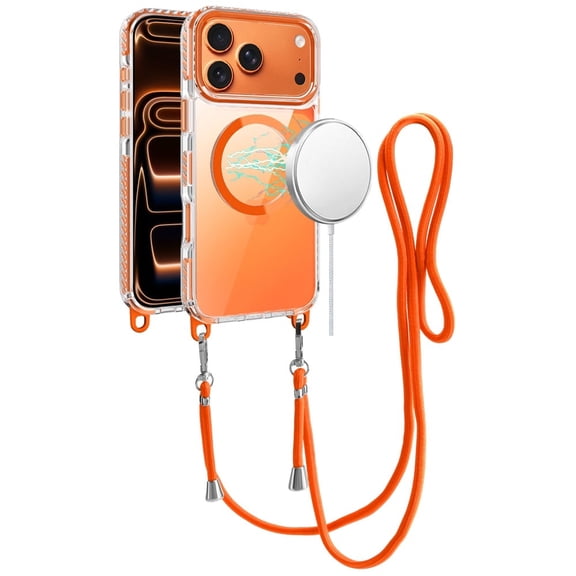 XPM for Apple iPhone 17 Pro (6.3") Clear Magnetic Frame PC Back Shockproof Protective Case with Detachable Lanyard Strap, Compatible with MagSafe Phone Case Cover (Cosmic Orange)