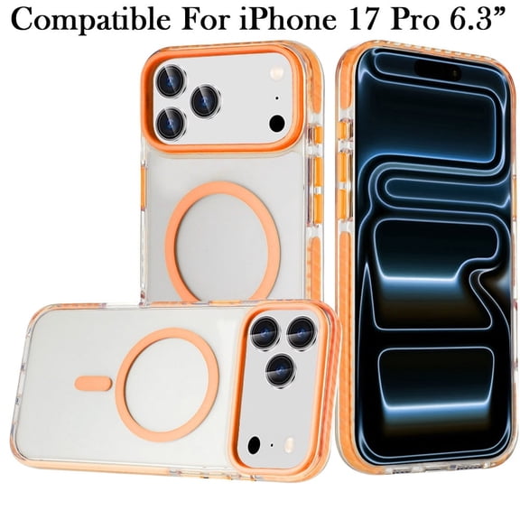 XPM for Apple iPhone 17 Pro (6.3") Transparent Hybrid with Color-Matched Magnetic Circle, Rubber TPU Frame Hard PC Shockproof Phone Case Cover (Cosmic Orange)