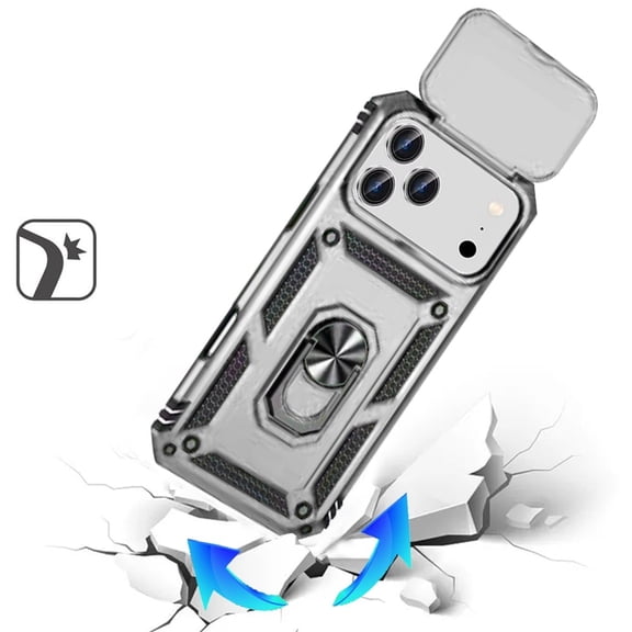 XPM for Apple iPhone 17 Pro Max (6.9") Phone Case, Hybrid Ring Shockproof with 360° Rotate Ring Kickstand, Camera Lens Protection, Soft Edge Bumper Cover for iPhone 17 Pro Max (Silver)