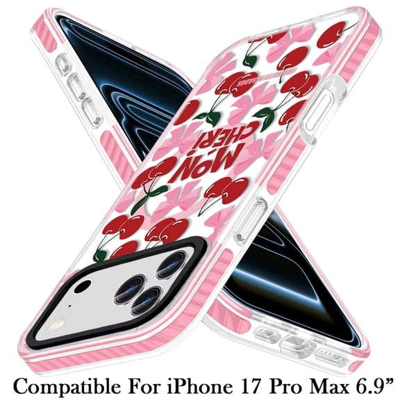 XPM for Apple iPhone 17 Pro Max Phone Case, Magnetic Hybrid Stylish Design IMD Pattern, Compatible with MagSafe, Slim TPU Cover for Apple iPhone 17 Pro Max (6.9") (Red Cherries & Bow)