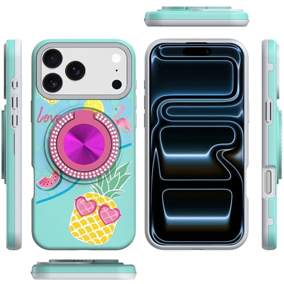 XPM for Apple iPhone 17 Pro Max Phone Case, Pattern Design Hybrid with Invisible Ring Stand & Magnetic Back, Shockproof Protective Grip Cover for Apple iPhone 17 Pro Max (6.9") (Pineapple Love Vibe)