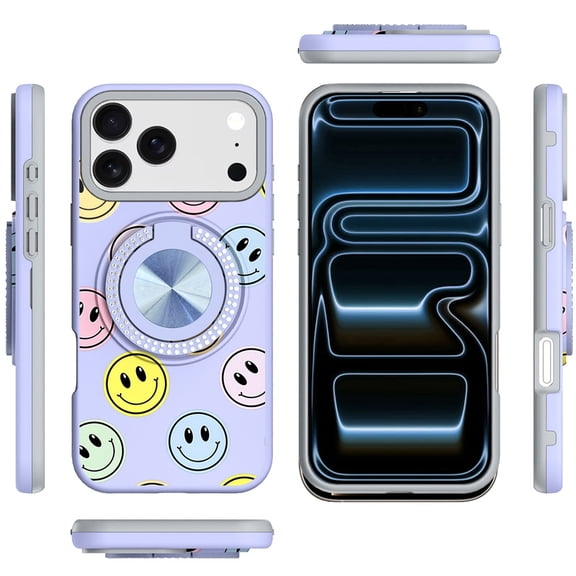XPM for Apple iPhone 17 Pro Max Phone Case, Pattern Design Hybrid with Invisible Ring Stand & Magnetic Back, Shockproof Protective Grip Cover for Apple iPhone 17 Pro Max (6.9") (Emoji Smile Face)