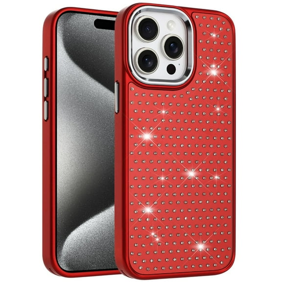 XPM for Apple iPhone 17 Pro Phone Case, Bling Diamond Metallic, Full Sparkle Chrome Edged Hybrid Protective Shockproof Cover for Apple iPhone 17 Pro (6.3") (Red)