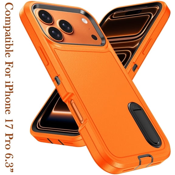XPM for Apple iPhone 17 Pro Phone Case, Hybrid 3 Layers Hard 3in1 Shockproof with Kickstand Heavy Duty Hard TPU Rubber Anti-Drop Cover for Apple iPhone 17 Pro (6.3") (Cosmic Orange)