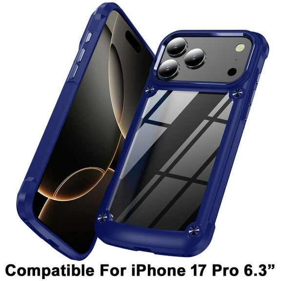 XPM for Apple iPhone 17 Pro Phone Case, Hybrid Transparent Rubber with Metal Buttons & Camera Edges Hard TPU Corner Frame Bumper Cover for Apple iPhone 17 Pro (6.3") (Blue)