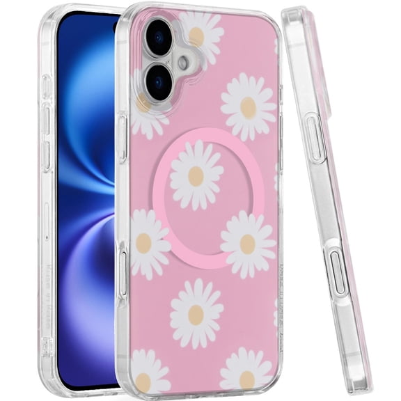 XPM for Apple iPhone 17 Stylish Pattern Fashion IMD Printed Design TPU Double Layer Slim Shockproof with Magnetic Back Phone Case Cover (Daisy Aster Flower)