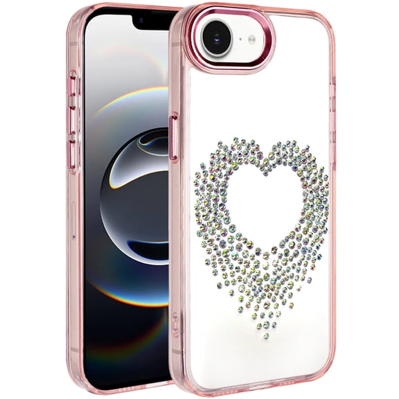 XPM for Apple iPhone 17E /16E Phone Case, Angel Hearts Bling Glitter Diamond Hybrid TPU Cover, Colorful Frame Shockproof Protective Back Cover for Apple iPhone 17E /iPhone 16E (Rose Gold)