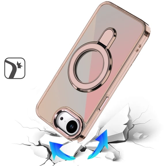 XPM for Apple iPhone 17E /16E Phone Case, Chrome Hybrid with Rotating Magnetic Circle Ring Stand, Slim Shockproof Hybrid Cover for Apple iPhone 17E /iPhone 16E (Desert Titanium)