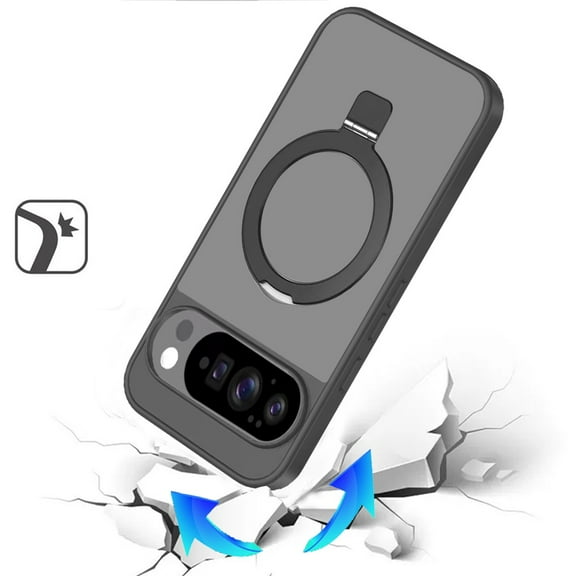 XPM for Google Pixel 10 /Pixel 10 Pro Phone Case, Magnetic Circle Back with Ring Stand Full Rotation Matte Hybrid Shockproof Cover for Pixel 10 / 10 Pro (Black)