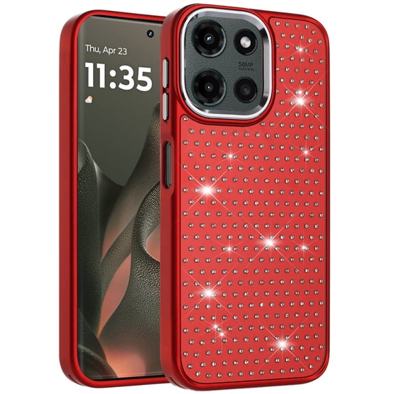 XPM for Motorola Moto G 5G 2025 Phone Case, Bling Diamond Metallic, Full Sparkle Chrome Edged Hybrid Protective Shockproof Cover for Moto G 5G (2025) (Red)