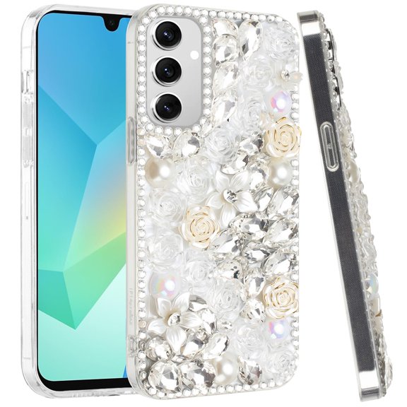 XPM for Motorola Moto G 5G 2025 Phone Case, Fashion Rose Flower Floral Bling Crystal 3D Full Diamonds Pearl Sparkle Rhinestone Glitter Hybrid Cover for Moto G 5G (2025) (Clear)
