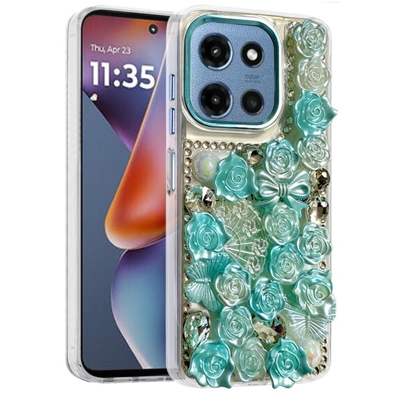 XPM for Motorola Moto G Play 5G 2026 Phone Case, 3D Diamond Floral Roses Flower Bling Stone Hybrid, Sparkly Rhinestone Gemstone Back Shockproof Cover for Moto G Play 5G 2026 (Blue)