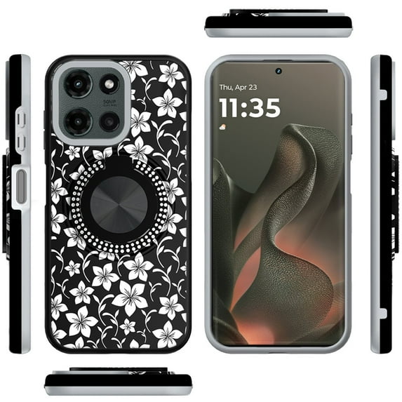 XPM for Motorola Moto G Power 5G 2025 Phone Case, Pattern Design Hybrid with Invisible Ring Stand & Magnetic Back, Shockproof Protective Grip Cover for Moto G Power 5G (2025) (Classic Floral)