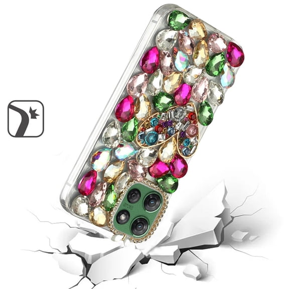 XPM for Motorola Moto G Power 5G 2026 /2025 Bling Crystal 3D Full Diamonds Luxury Sparkle Rhinestone Hybrid Protective Phone Case Cover (Colorful Ornaments with Heart)